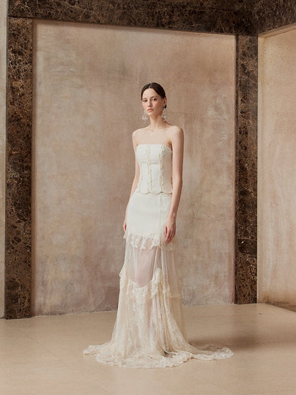 Fa sogno White Lace Top & Skirt