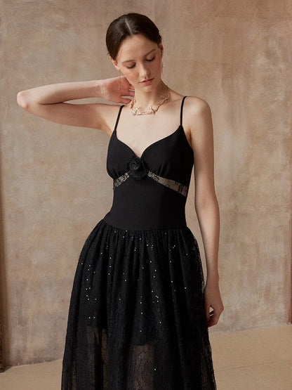 Fa sogno Black Rosy Maxi Dress