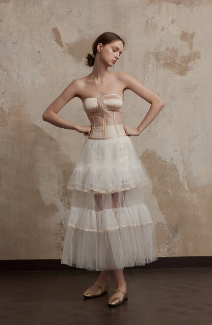 [品牌授权] FA SOGNO NUDE TOP WHITE CAKE MINI SKIRT