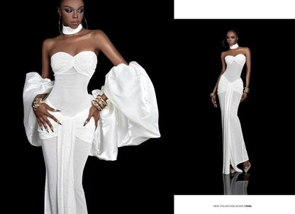 [品牌授权] MAEL FEMME White Tube Max Dress with Sleeve