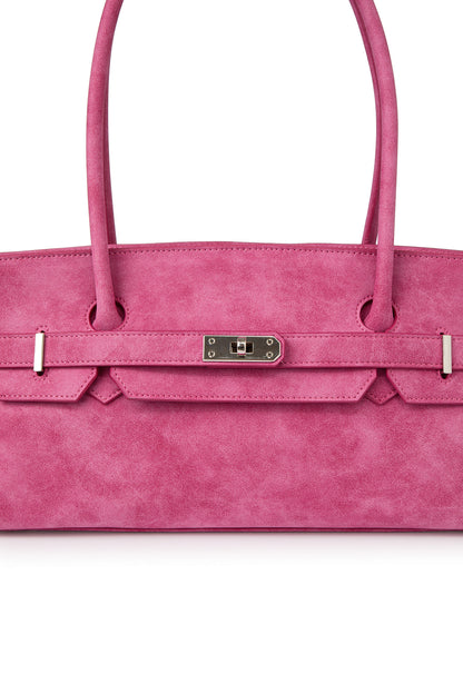 FAUX SUEDE TWO-WAY BAG IN DEEP PINK — image 7