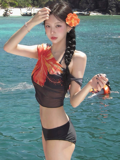 Sunset Hibiscus One-Shoulder Bikini Set image 3