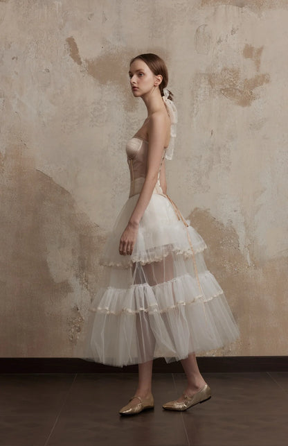 [品牌授权] FA SOGNO NUDE TOP WHITE CAKE MINI SKIRT