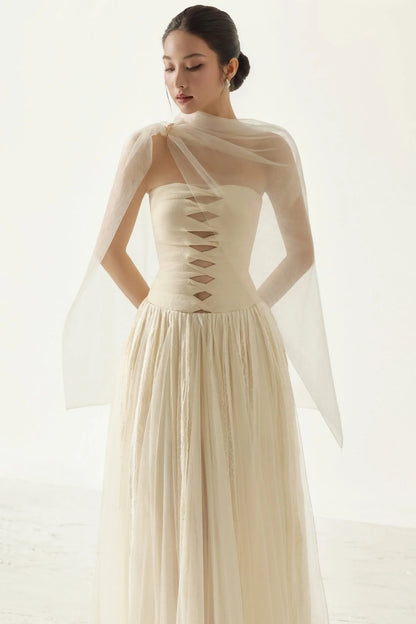 BYDENIO Elizabeth strapless lace mesh dress