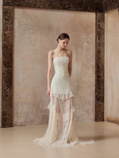 Fa sogno White Lace Top & Skirt