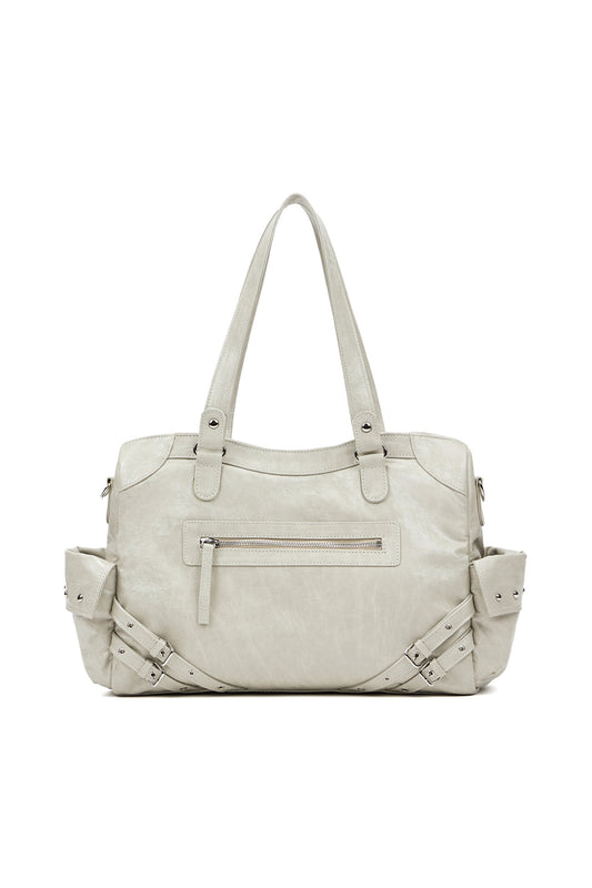 STUD POCKET BIG BAG IN ASH BEIGE — image 1