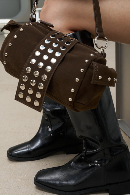 TWO-WAY STUD MINI BAG IN BROWN — image 2