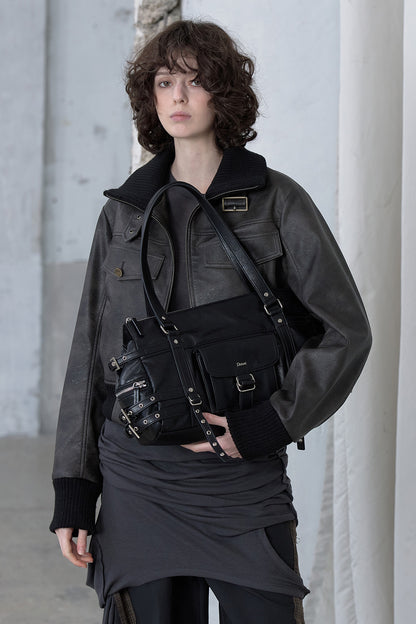 BELTED POCKET SHOULDER BAG IN BLACK — image 2