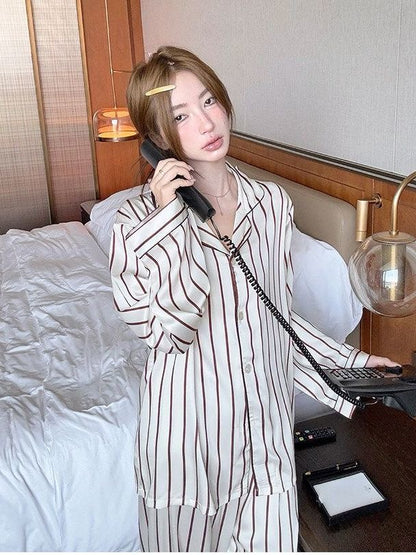INNA Bordeaux Stripe Long Pajama Set