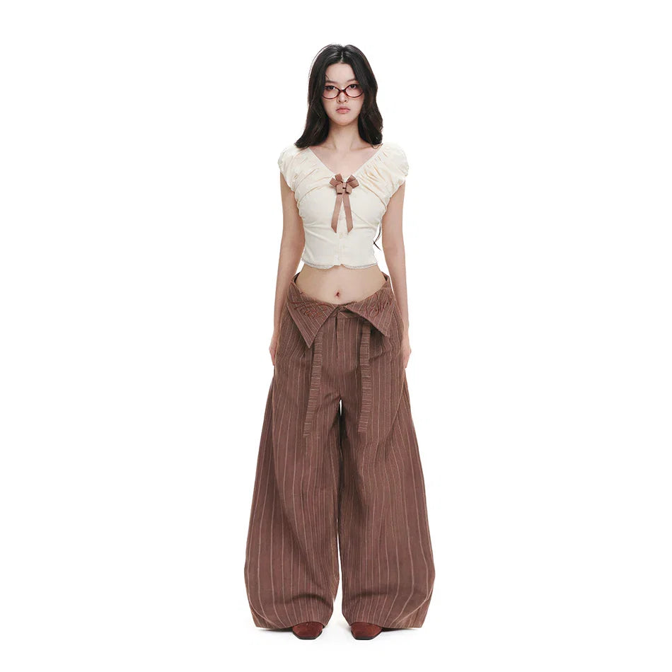 AiAi Fold Waist Striped Wide Trousers