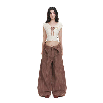 AiAi Fold Waist Striped Wide Trousers