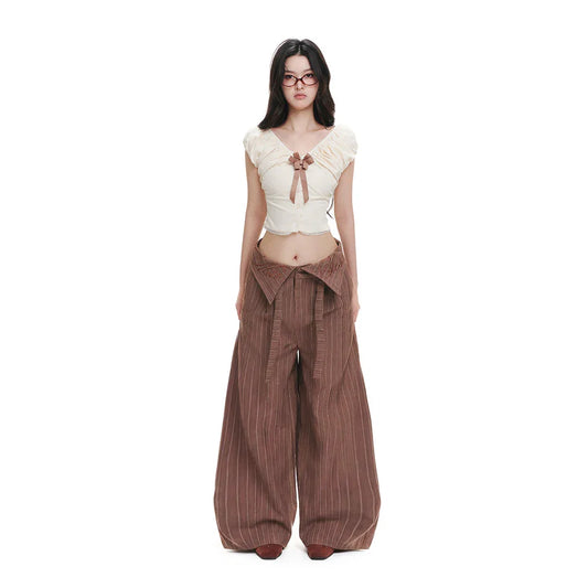 AiAi Fold Waist Striped Wide Trousers