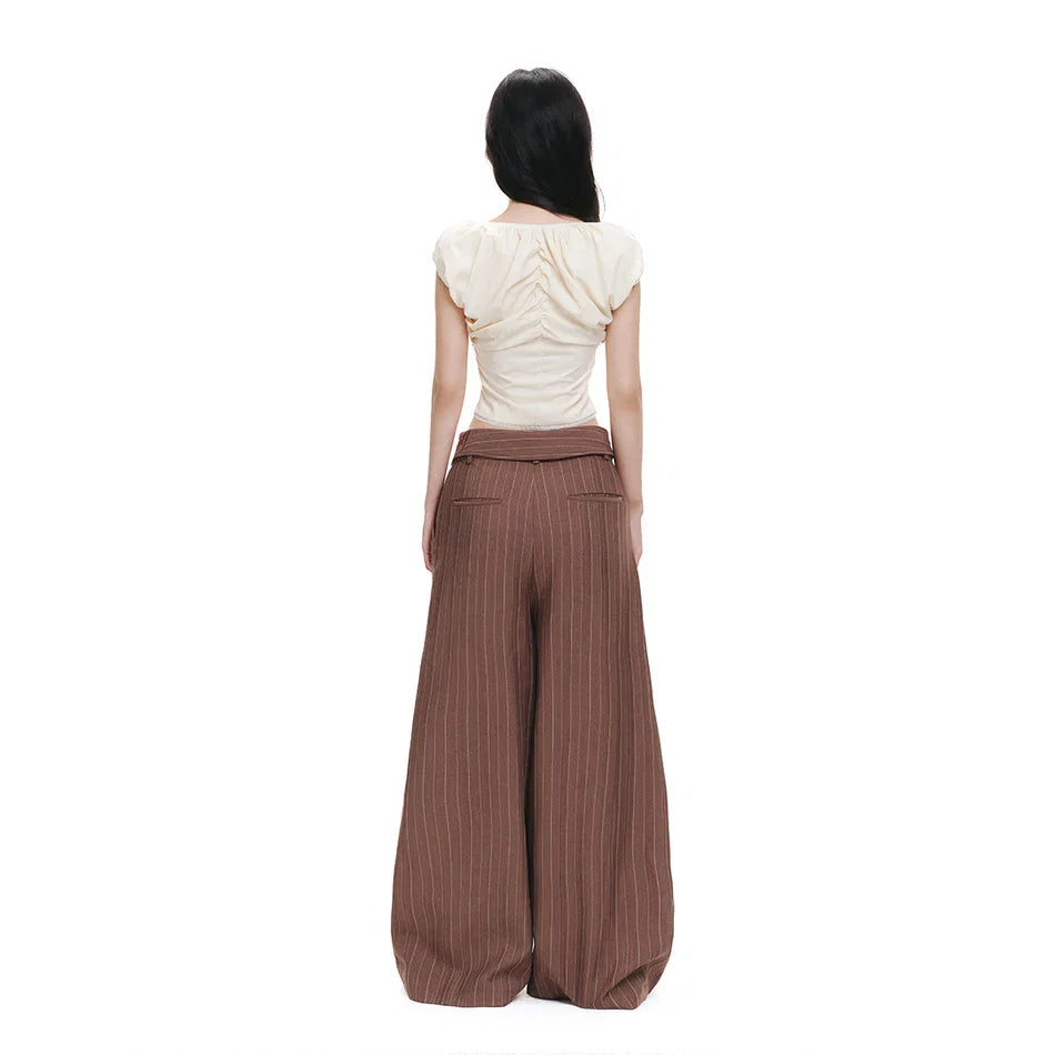 AiAi Fold Waist Striped Wide Trousers