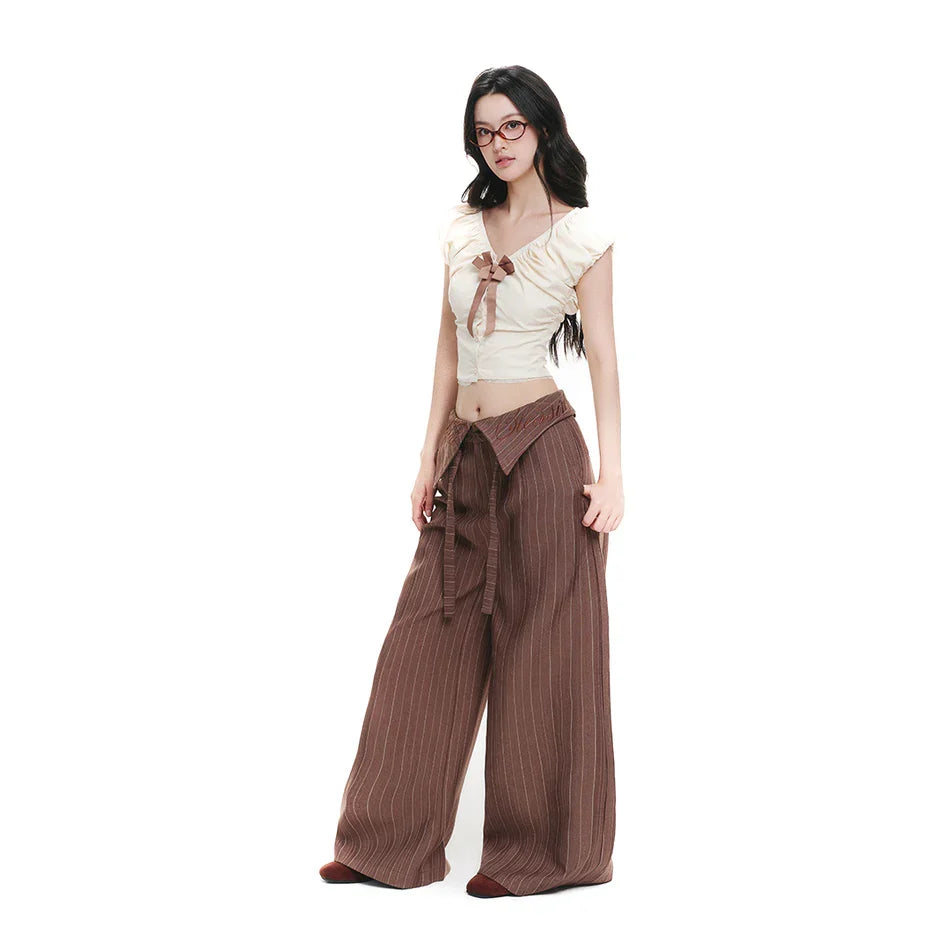 AiAi Fold Waist Striped Wide Trousers