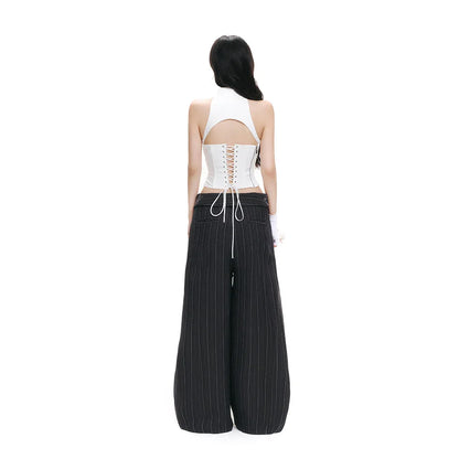 AiAi Fold Waist Striped Wide Trousers