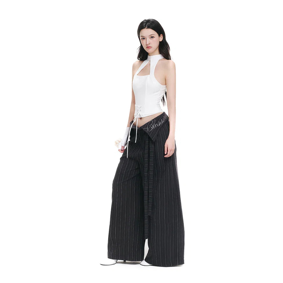 AiAi Fold Waist Striped Wide Trousers