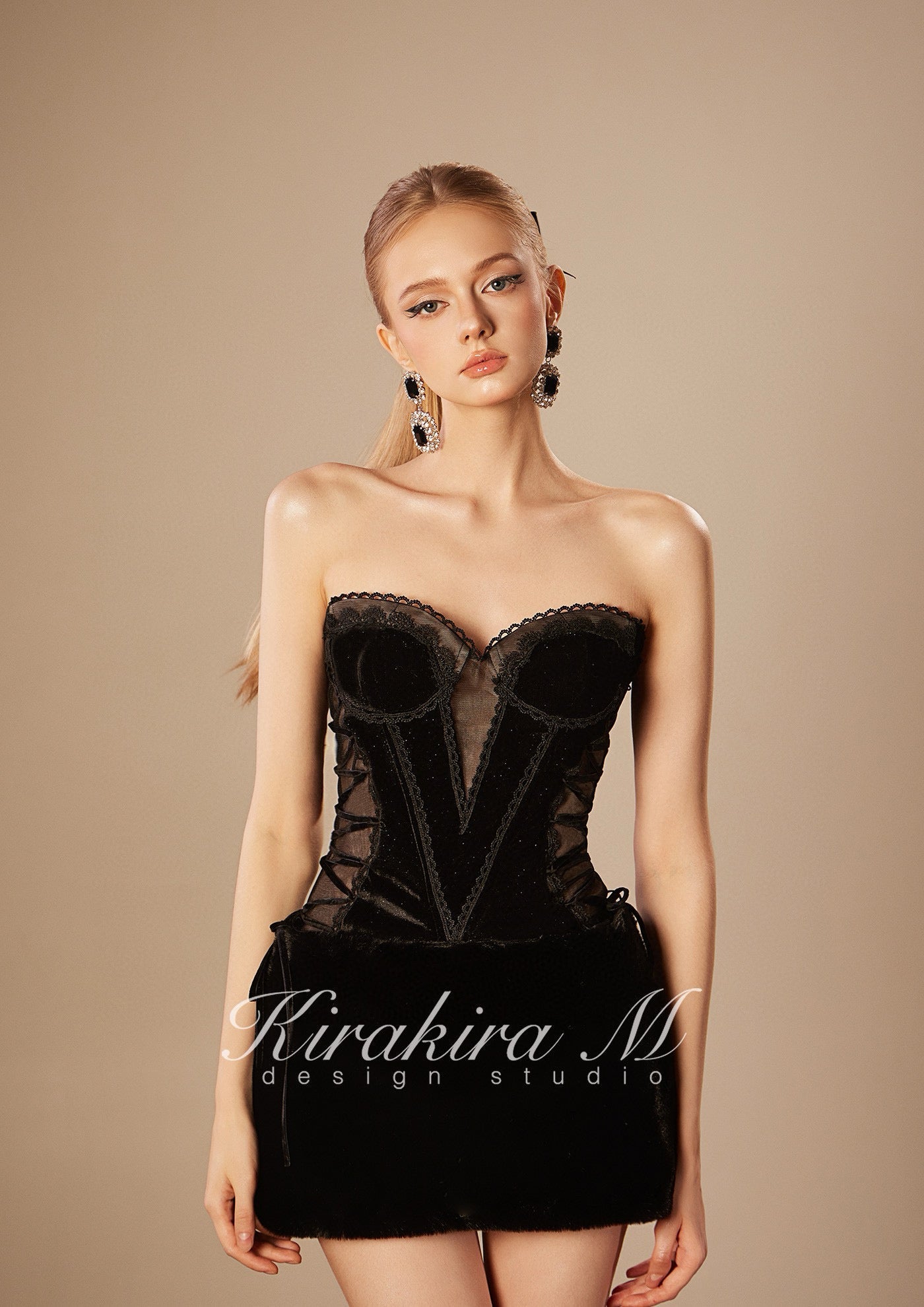 KIRAKIRA M Black Velvet Mini Dress