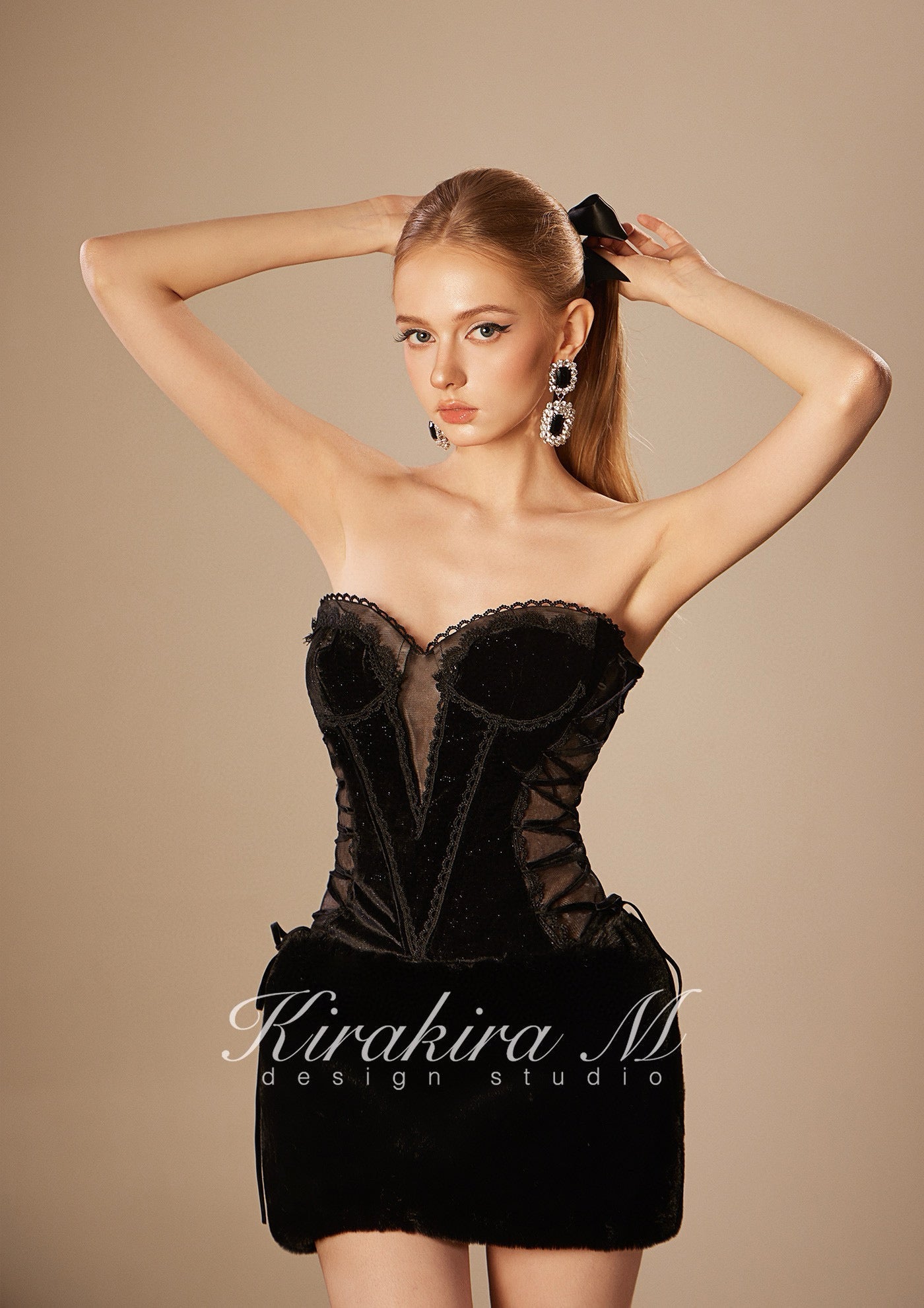 KIRAKIRA M Black Velvet Mini Dress