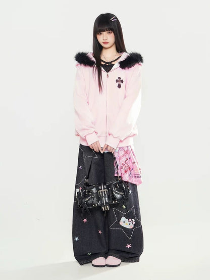 Faux Fur Cross Zip Hoodie
