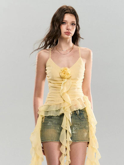 Yellow Floral Strap Top