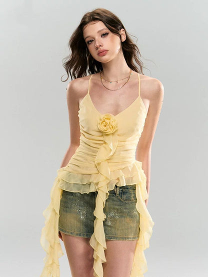 Yellow Floral Strap Top