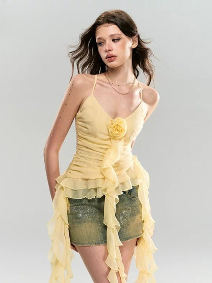 Yellow Floral Strap Top