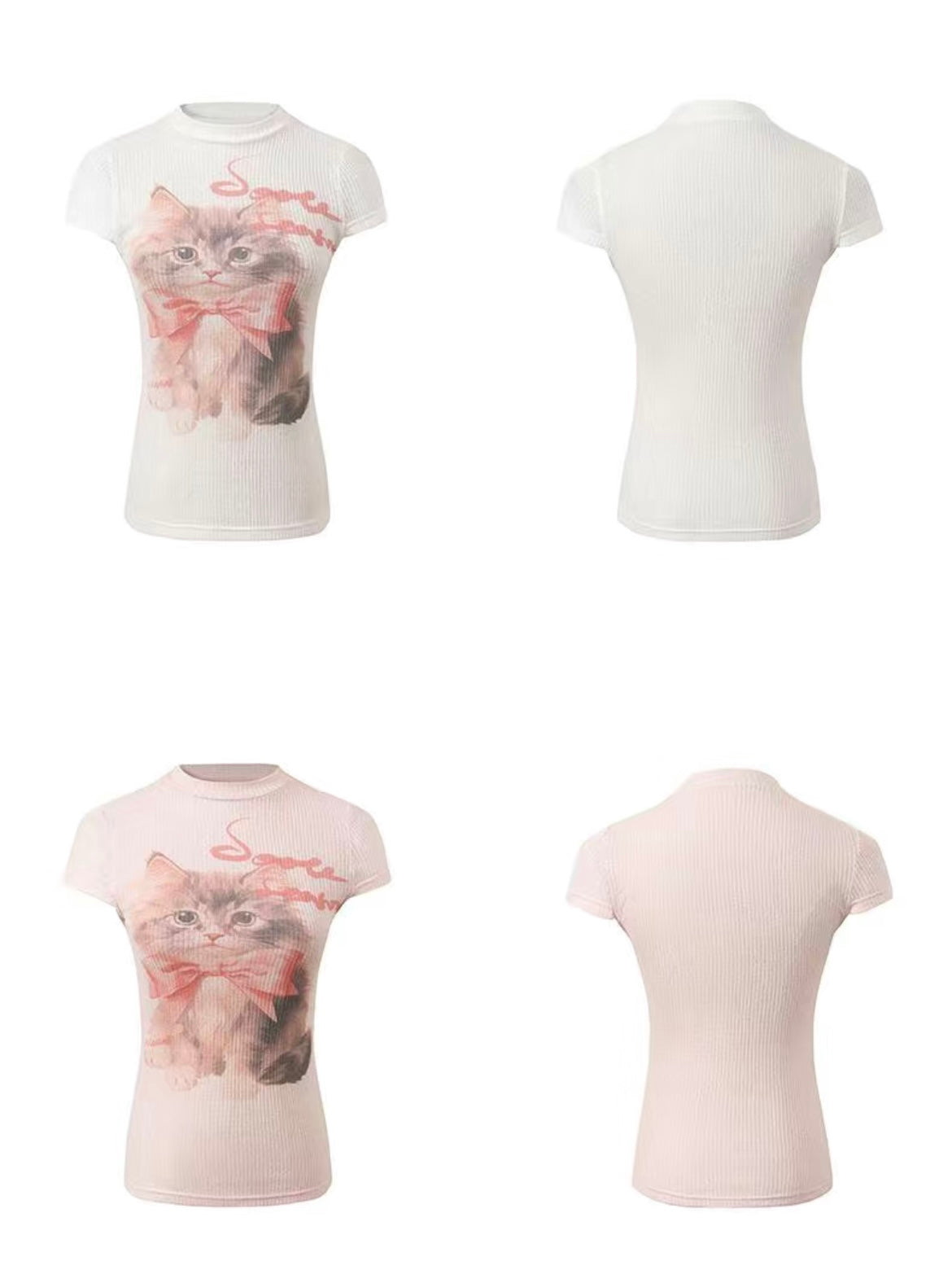 Kitten-print Round Neck T-shirt