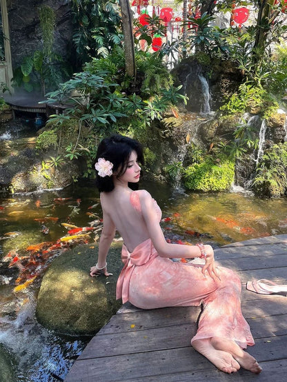 Peony Pink Backless Bow Dress