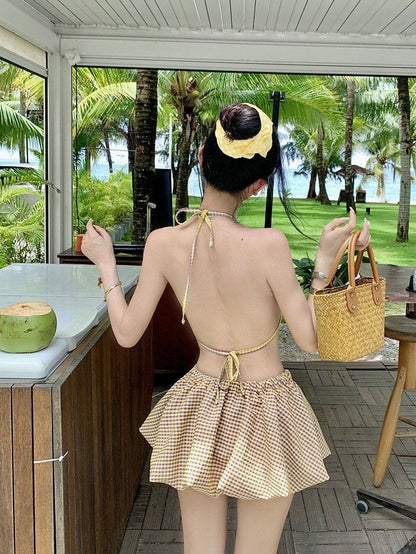 Gingham Breeze 3-Piece Bikini Set