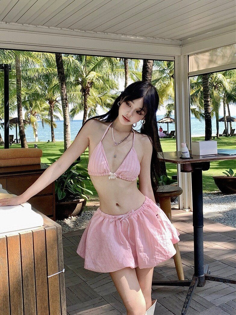 Pink Gingham 3-Piece Bikini Set