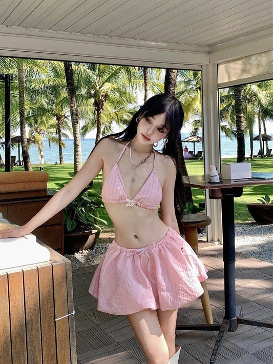 Pink Gingham 3-Piece Bikini Set