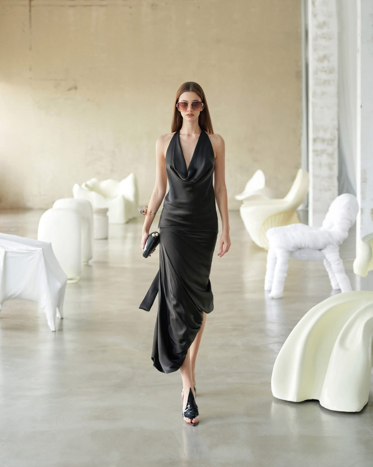 MUST HAVE Stain Draped Neckline Top & Midi Wrap Skirt — Must Have