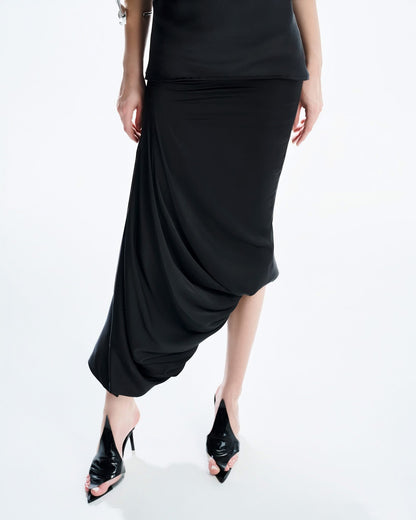 MUST HAVE Stain Draped Neckline Top & Midi Wrap Skirt — Must Have