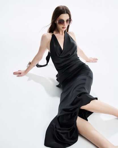 MUST HAVE Stain Draped Neckline Top & Midi Wrap Skirt — Must Have