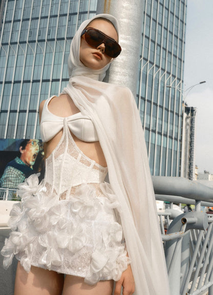 MAEL FEMME 3D FLORAL MINI SKIRT & COAT detail view