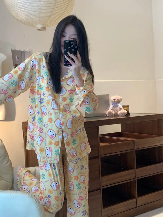 Hello Kitty Cloud Cotton Pajama Set – Yellow Floral Print