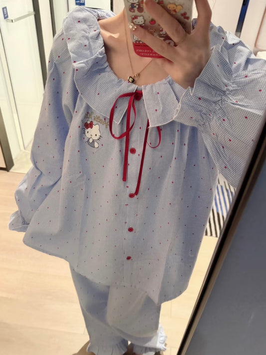 Hello Kitty Blue Polka Dot Pajama Set with Peter Pan Collar