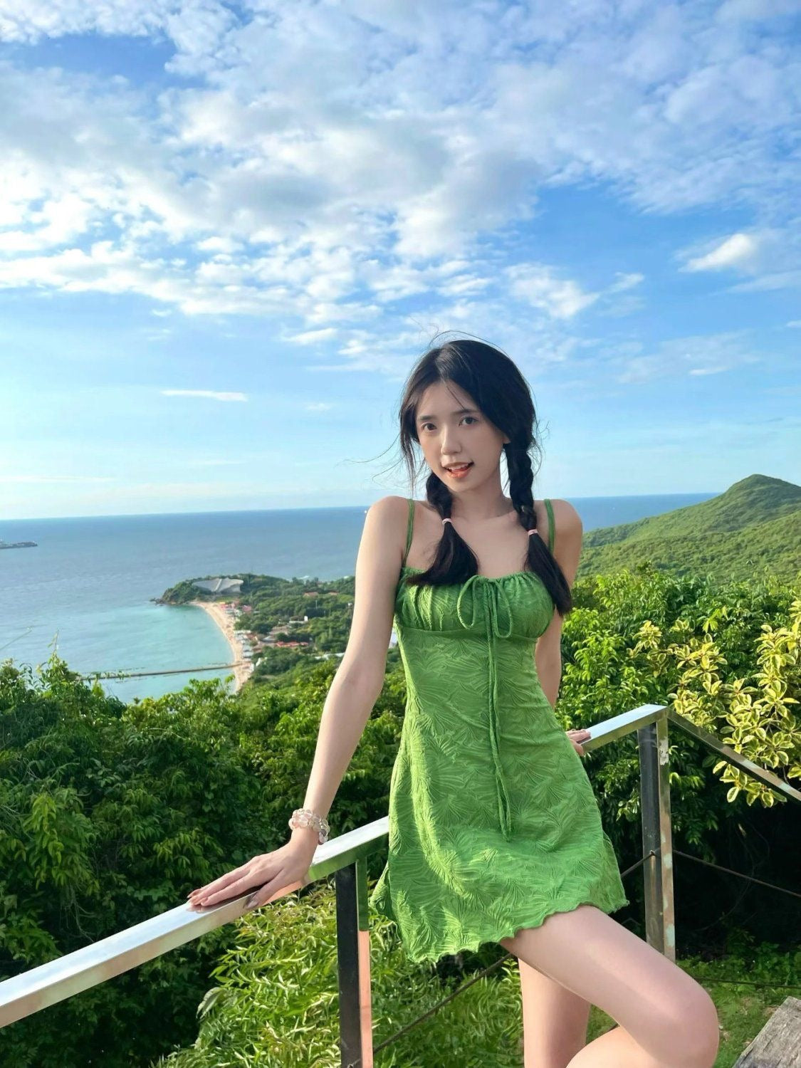 Emerald Breeze Textured Swim Dress