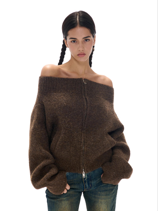 The Molten Lava - Dark-brown Off-shoulder Sweater