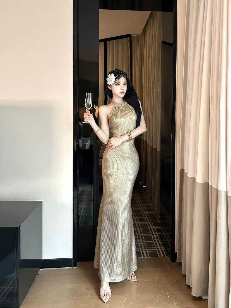 Golden Hour Halter Evening Gown