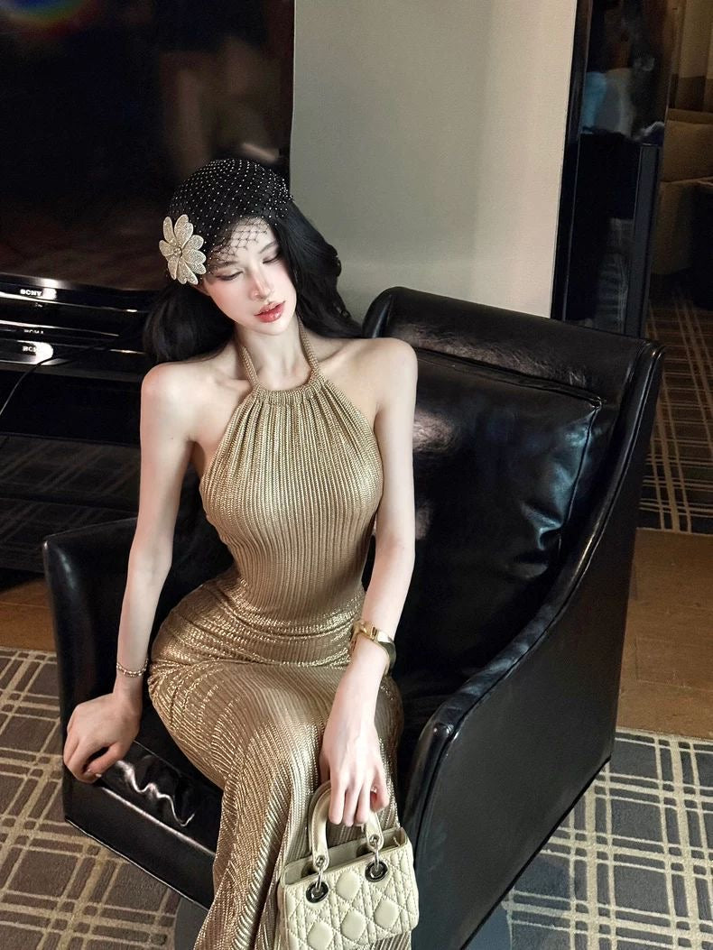 Golden Hour Halter Evening Gown