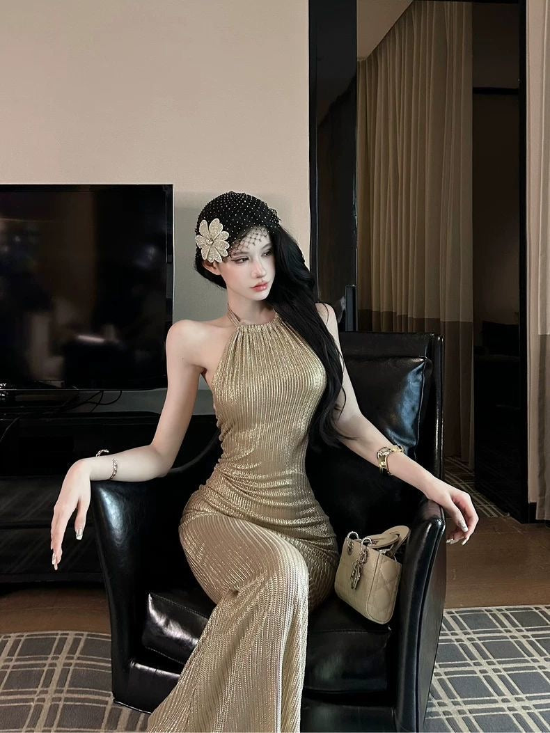 Golden Hour Halter Evening Gown