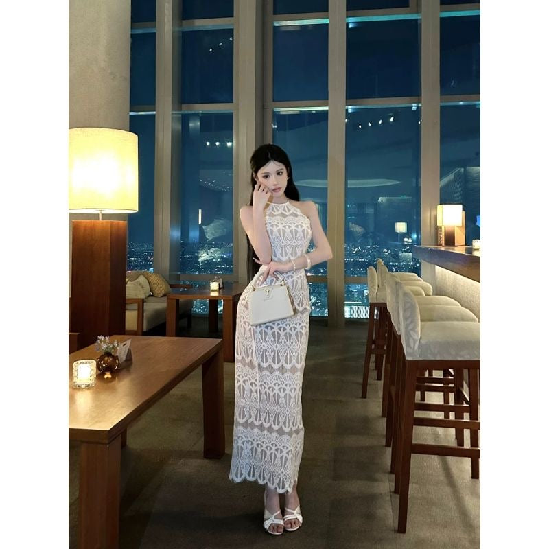 Luxe Lace High-Neck Maxi Dress