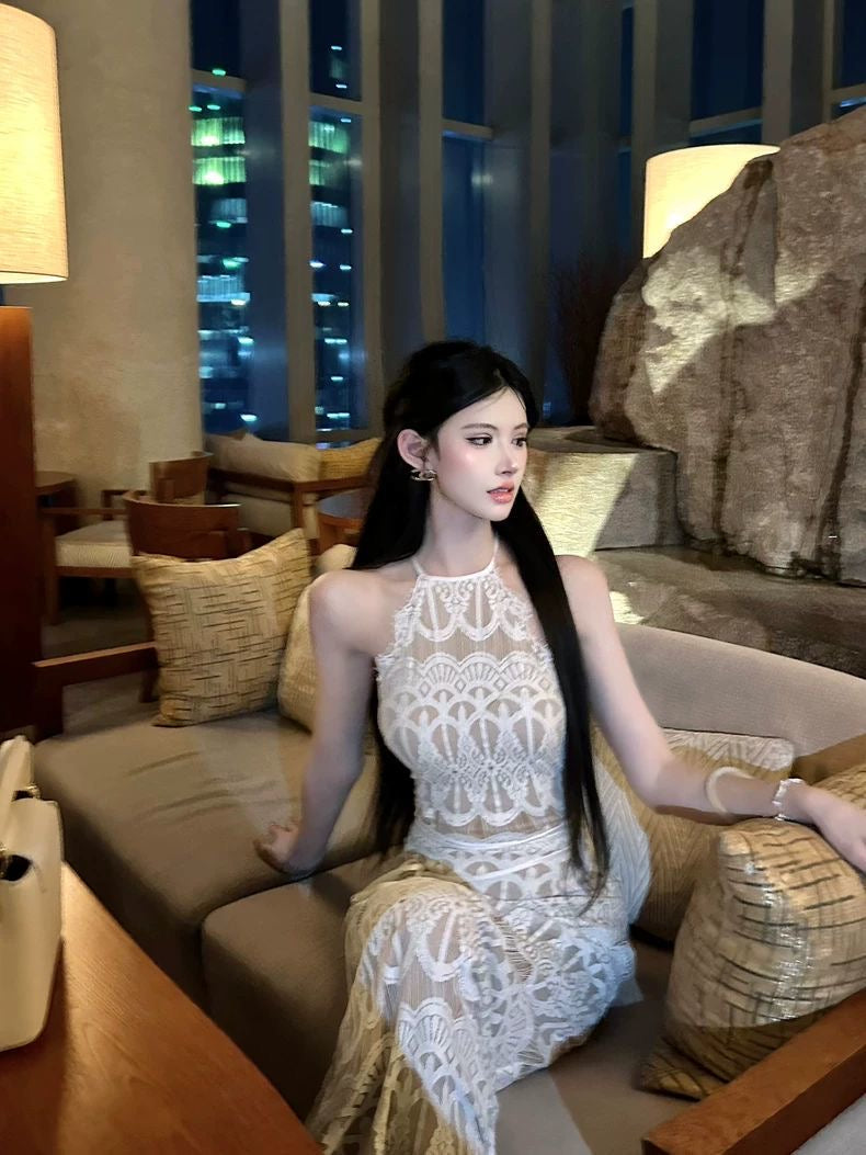 Luxe Lace High-Neck Maxi Dress