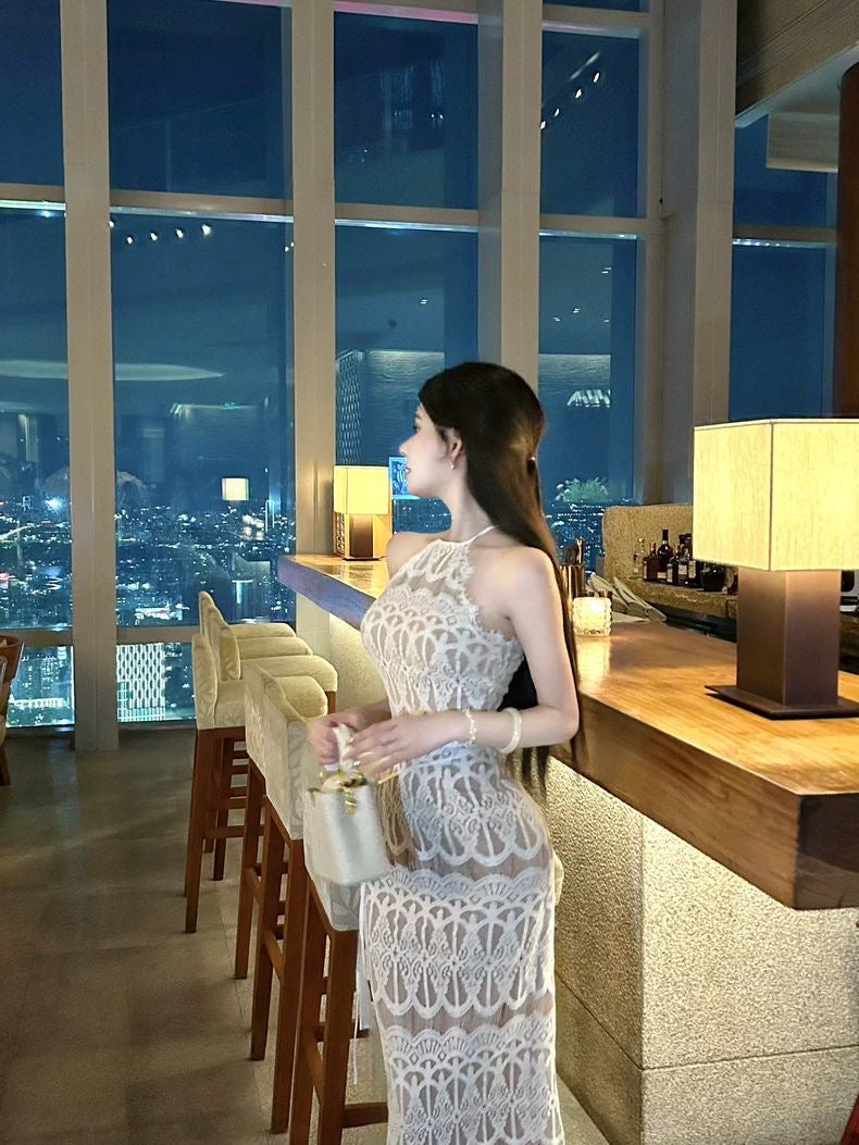 Luxe Lace High-Neck Maxi Dress