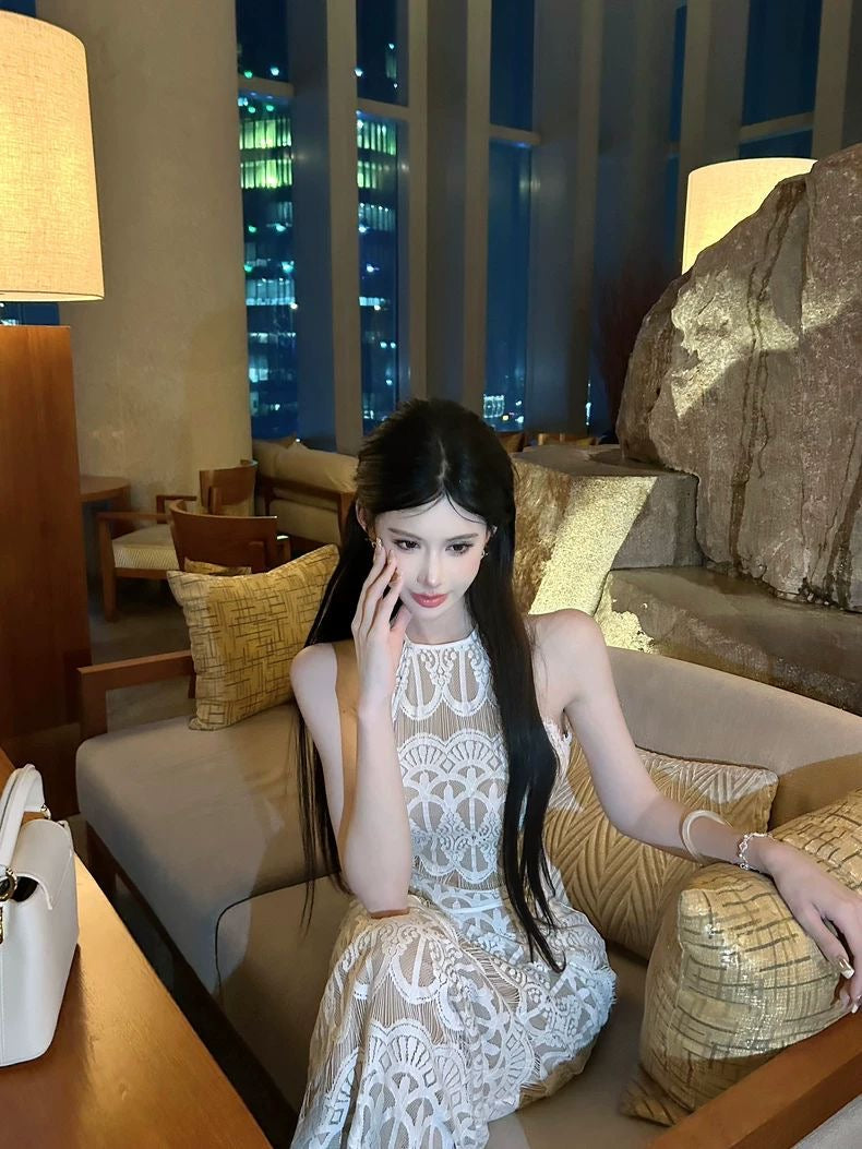 Luxe Lace High-Neck Maxi Dress