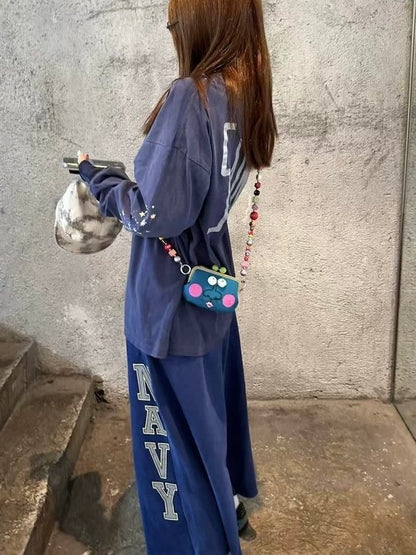 Street Style Wide-Leg Logo Shorts