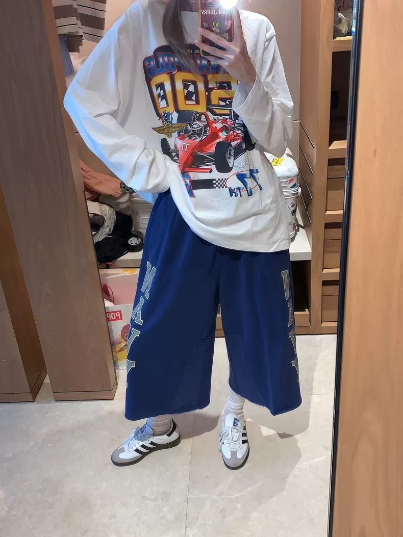 Street Style Wide-Leg Logo Shorts