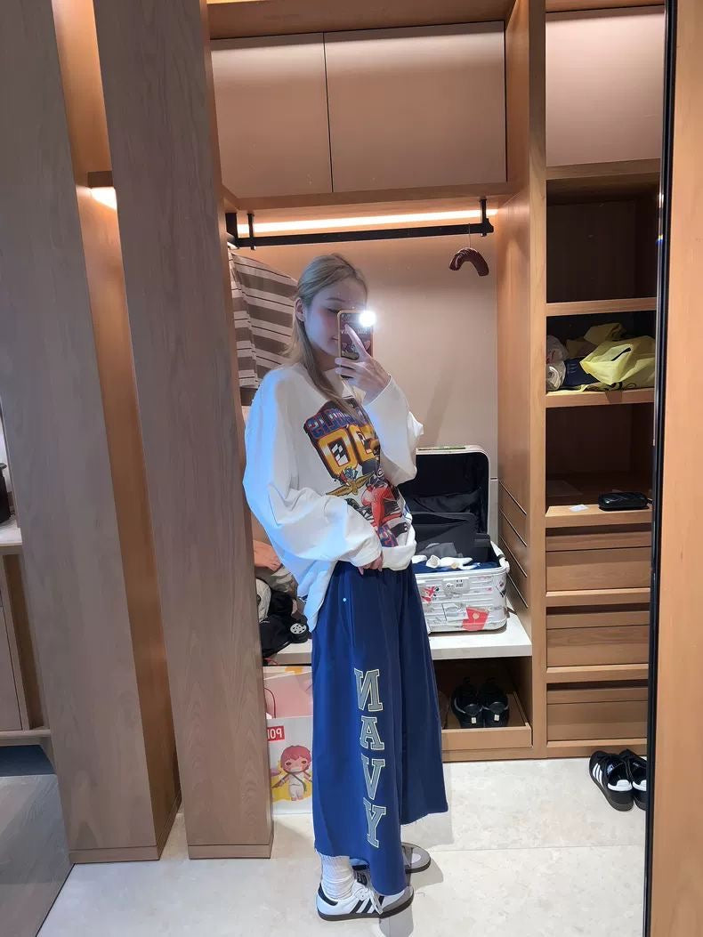 Street Style Wide-Leg Logo Shorts