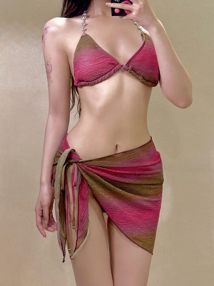 Gradient Bikini Set with Sarong